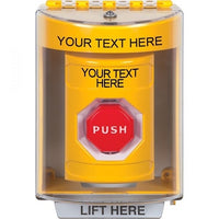 STI SS2288ZA-EN Indoor/Outdoor Surface Stopper Station with Horn Pneumatic, Illuminated, English Custom Text Label, Yellow