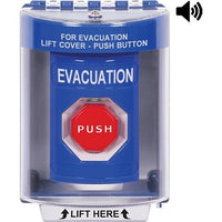 STI SS2482EV-EN Indoor / Outdoor Surface with Horn Key-to-Reset Stopper Station, 'EVACUATION' Text, Blue