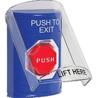 STI SS24A8PX-EN Indoor Only Flush or Surface with Horn Pneumatic, Illuminated, Stopper Station with Push to Exit, Blue