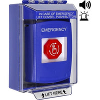 STI G3A489EM-EN Multipurpose Pushbutton, Turn-To-Reset, 'EMERGENCY' Text, No Camera, Blue