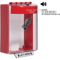 STI 13230CR Universal Stopper Dome Cover, Surface Mount, Label Hood with Horn and Relay, Custom Label, Red