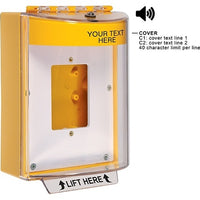 STI 13520CY Universal Stopper Dome Cover, Enclosed Back Box and Opened Mounting Plate, Label Hood with Horn, Yellow Fire Label