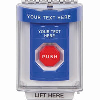 STI SS2442ZA-EN Key-to-Reset Stopper Station with Horn, Flush, Indoor / Outdoor, Custom Text Label, Blue