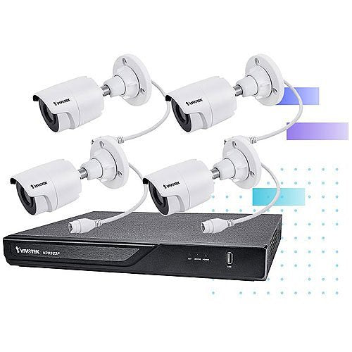 VIVOTEK ND9323P 8-Channel NVR with (4) 5MP Outdoor IR Bullet IP Cameras, 2TB HDD, White