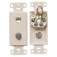 Hubbell NS783LA Plate Frame with 1-Coax F Connectorsand, 6-Position, 6-Conductor Jack, Screw Terminal, Light Almond