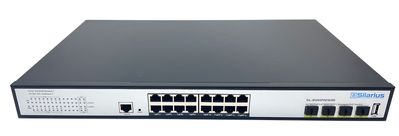 Silarius SIL-B16M3POE1G300 16 Ports 10/100/1000Mbps Gigabit Layer3 Managed PoE+ switch with 4 Ports 10G SFP+ Uplink,1USB, 1 Console, 6KV surge protection,300W,rack mount installation