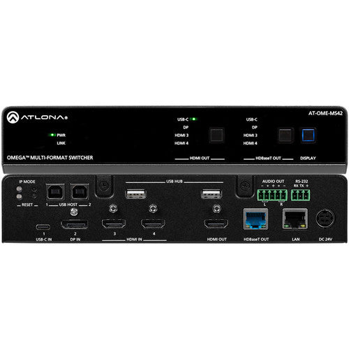 Atlona® AT-OME-MS42 Omega 4x2 4K/UHD multiformat matrix switcher, with HDMI, USB-C, Display