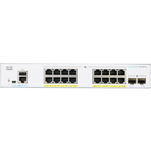 Cisco CBS250-16P-2G 16-Port Gigabit Ethernet PoE+ Compliant Smart Switch with SFP