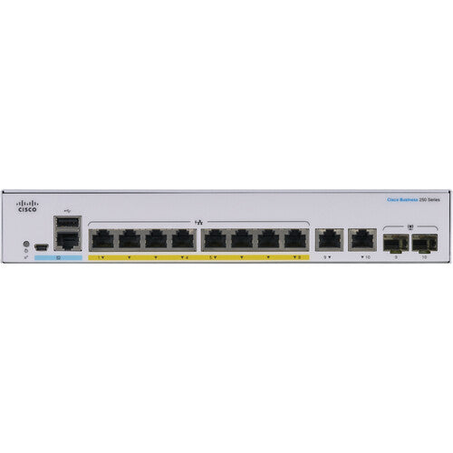 Cisco CBS250-8FP-E-2G 8-Port Gigabit PoE+ Compliant Managed Switch with SFP/RJ45 Combo (120W)