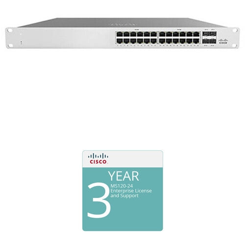 Cisco MS120-24P Access Switch with 3-Year Enterprise License and Support