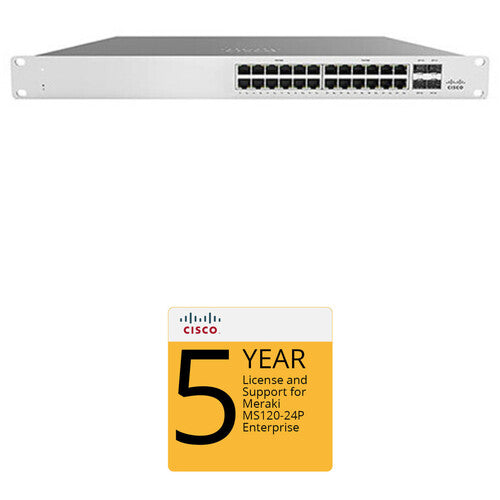 Cisco MS120-24P Access Switch with 5-Year Enterprise License and Support