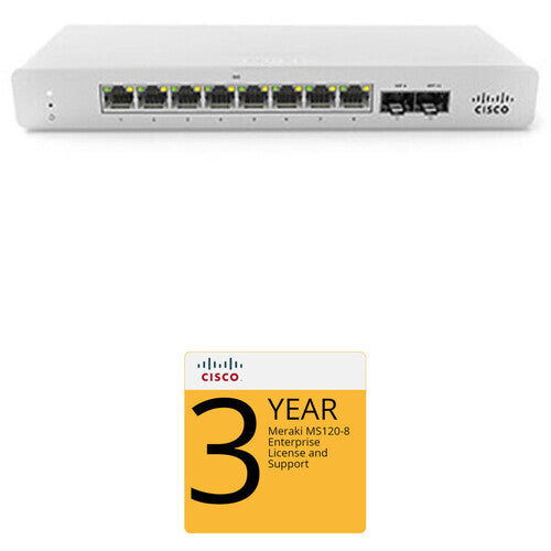 Cisco MS120-8 Access Switch with 3-Year Enterprise License and Support