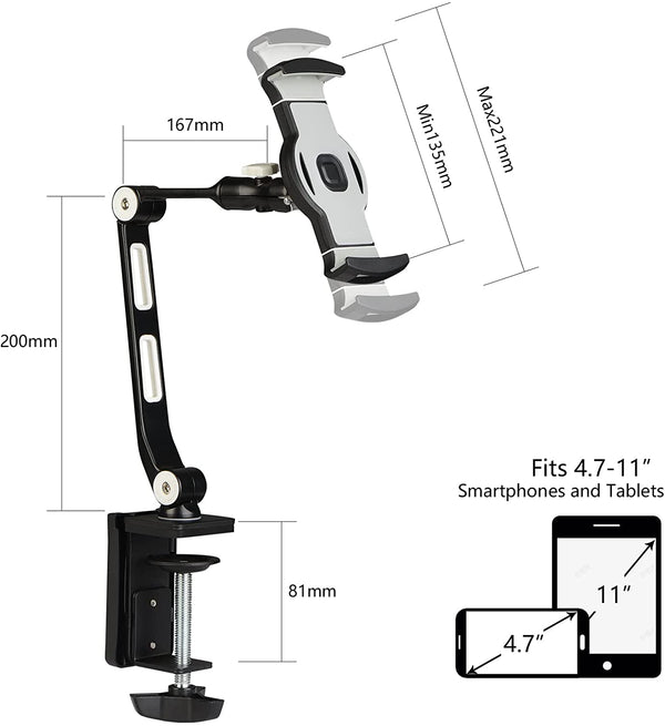 IN STOCK! Suptek YF208B Aluminum Alloy Cell Phone Desk Mount Stand 360° Tablet Stand and Holders Adjustable for iPad, iPhone, Samsung, Asus and More 4.7-11 inch Devices, Good for Bed, Kitchen, Office