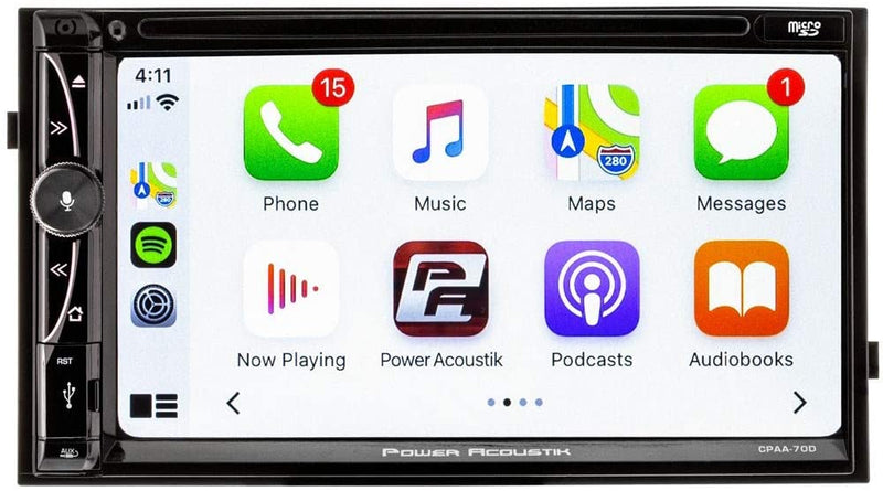 Power Acoustik CPAA-70D 2-DIN DVD,w/Apple CarPlay, Android Auto, & 7” LCD
