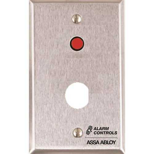 Alarm Controls RP-07 Remote Wall Plate with "D" Hole for Ace Lock, 1/4" Red LED, Single Gang, Stainless Steel