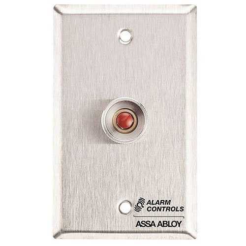 Alarm Controls RP-26WH Remote Wall Plate with N/O Red Push Button, Guard Ring, Single Gang, White Stainless Steel