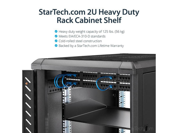 StarTech.com CABSHELFHD HEAVY DUTY 2U Fixed Sever Rack Mount Shelf - 56kg (125lbs)