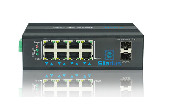 Silarius SIL-SW8POE1G Gigabit Industrial 8 Port POE Switch Gigabit 2 Fiber Port