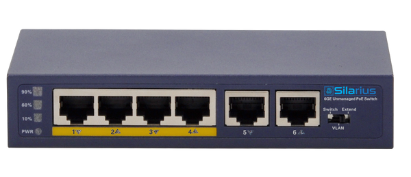 Silarius SIL-A4POE1G65 6 Ports POE+ switch with 4 Gigabit Ports PoE+, 2 Gigabit Uplinks, and VLAN config - 65W POE+