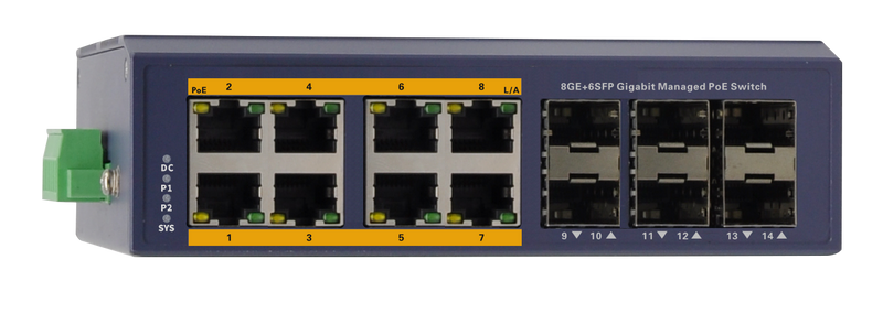 Silarius SIL-INDSW8P1G6SFP 114 Ports Gigabit managed industrial PoE switch - 8 Gigabit RJ45 ports and 6 Gigabit SFP slots