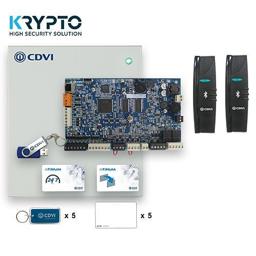 CDVI A22K1BT ATRIUM KRYPTO Mobile-PASS Kit, (1)A22K, (2)K1BT, (5)TAG-EV2, (5)ISO25DTH, Atrium software, Master and Programming Cards