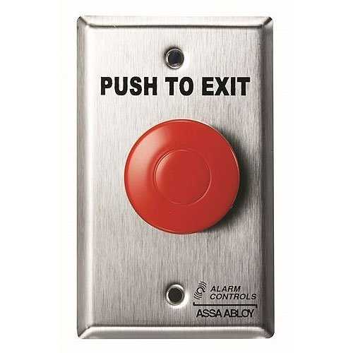 Alarm Controls TS-14R Request to Exit Button with Pneumatic Timer, 1-1/2" Red Push Button, 430 Stainless Steel