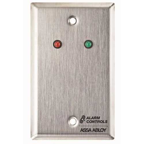 Alarm Controls RP-09 Remote Wall Plate with 1/4" Red and Green LEDs, Mounted Horizontally, Single Gang, Stainless Steel