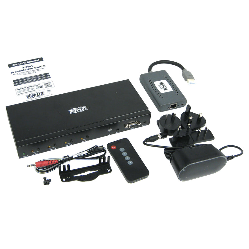 Tripp Lite B320-4X1-HH-K1 4-Port HDMI Switch Kit, 4K 60 Hz, 4 HDMI Inputs to 1 HDMI over Cat6 Extender, 50 ft., TAA