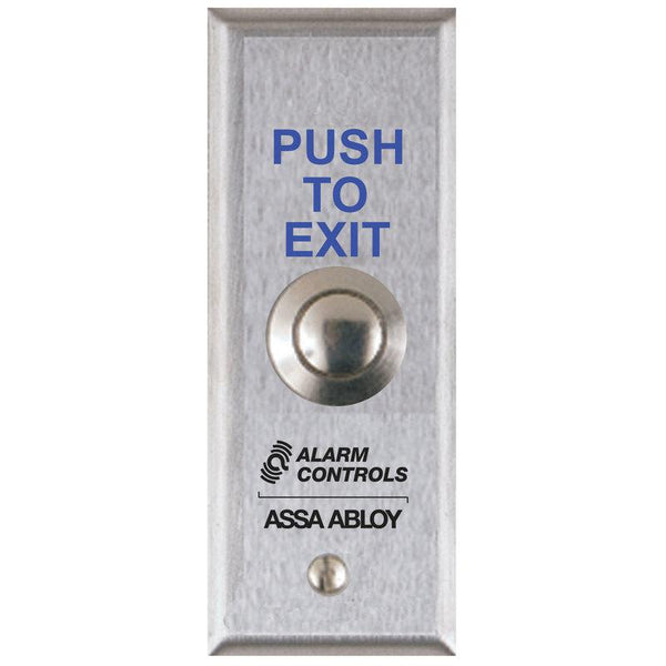 Alarm Controls TS-13 Vandal-Resistant "PUSH TO EXIT" Button, Narrow 1-3/4" Wall Plate, 302 Stainless Steel Finish