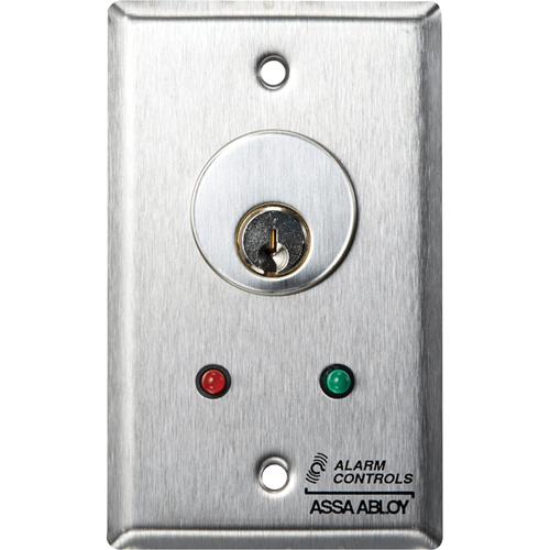 Alarm Controls MCK-6-2 Mortise Cylinder Key Switch Station, Single Gang, Green & Red LED, SPDT Alternate
