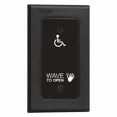 Camden CM-333/42 SureWave Hybrid Battery Powered Touchless Switch, 1 Relay, Single Gang, Black Faceplate, Hand & Wheelchair Icon