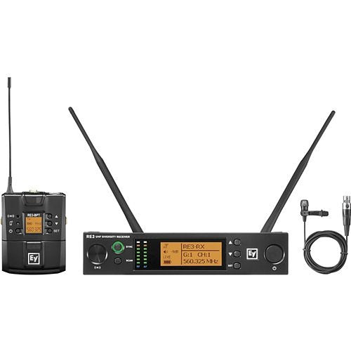 Electro-Voice RE3-BPCL-5L UHF Wireless Set with CL3 Cardioid Lavalier Microphone, RE3-BPT Bodypack Transmitter, RE3-RX Diversity Receiver
